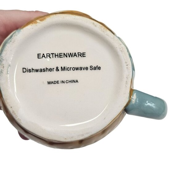 Earthenware Ceramic 3D Hand-Painted‎ Coffee Cup Owl Shape Blue & White Handle - Picture 11 of 13